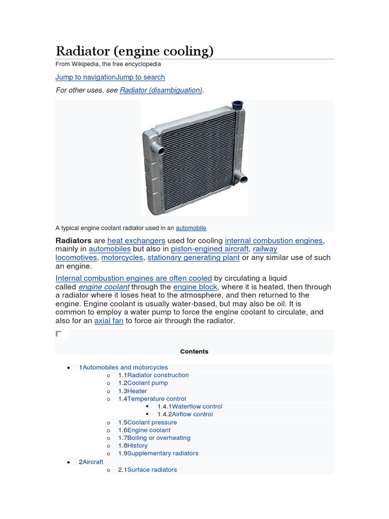 Radiator (Engine Cooling) Jump To Navigationjump To Search PDF