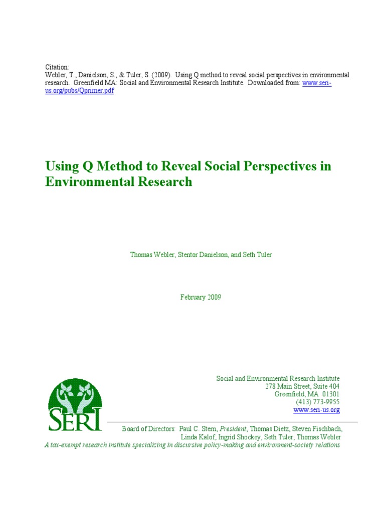 Q Method in Environmental Research Guide | PDF | Factor Analysis ...