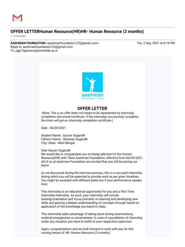 Gmail - OfFER LETTERHuman Resource (HR) HR - Human Resource (3 Months ...