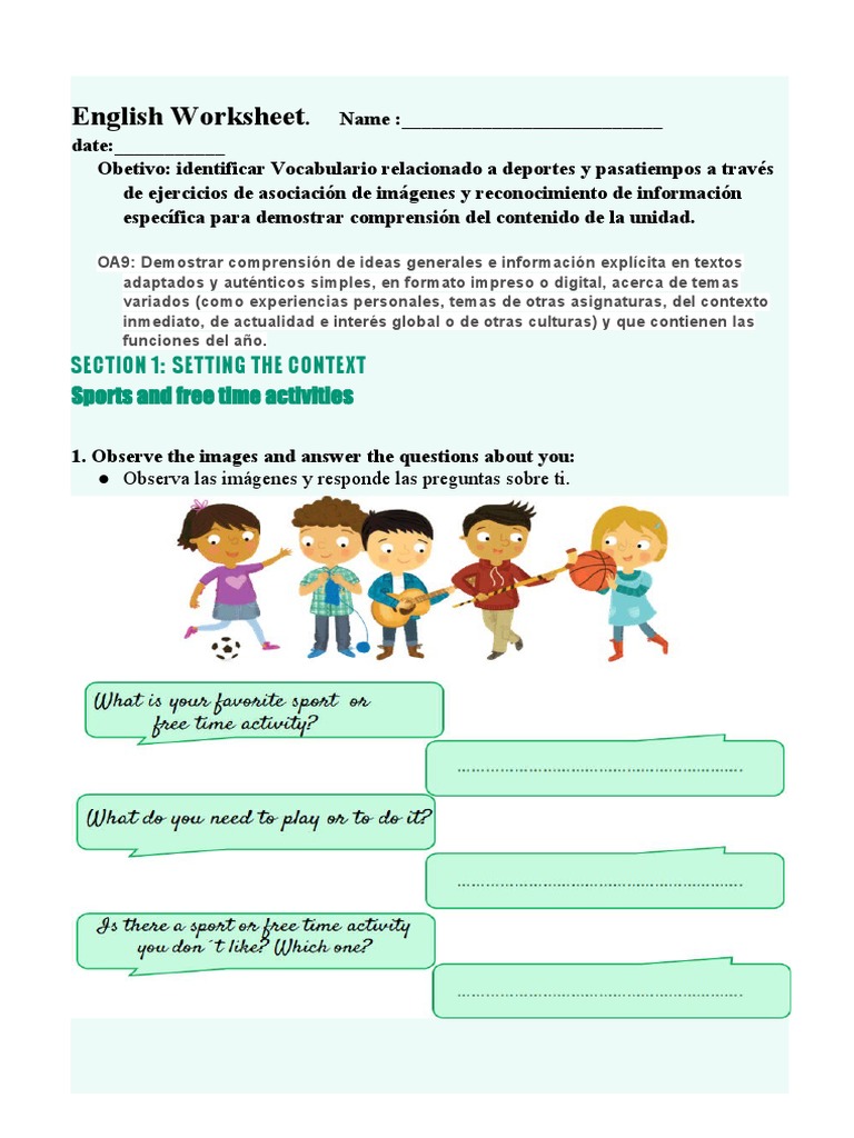 Guía Sports and Free Time Activities | PDF