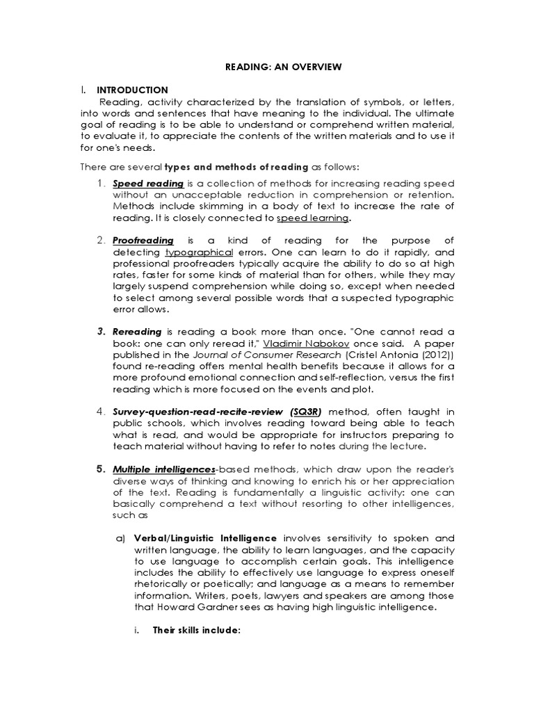 Reading An Overview | PDF | Intelligence | Reading Comprehension