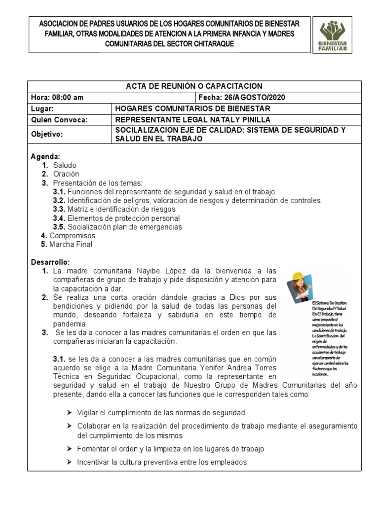 Acta Seguridad y Salud en El Trabajo | PDF | Riesgo | Bienestar