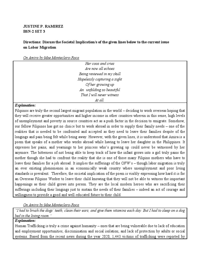 Societal Impact of Filipino Labor Migration | PDF | Human Trafficking ...