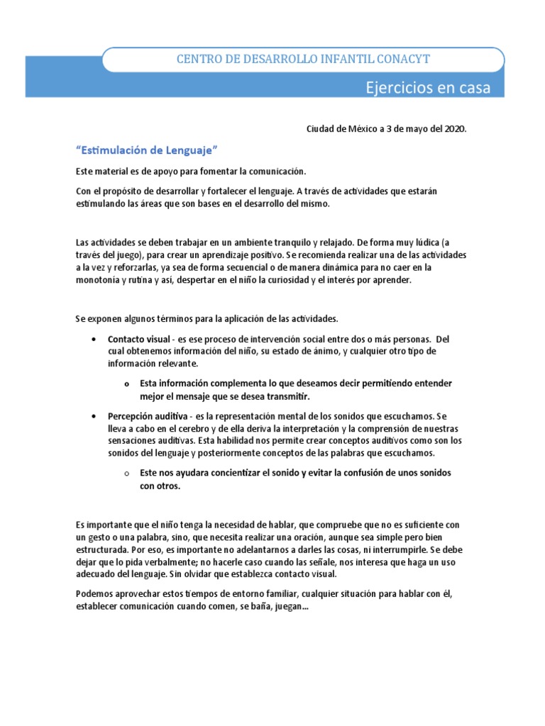 Ejercicios para Estimular el Lenguaje Infantil | PDF | Aprendizaje ...