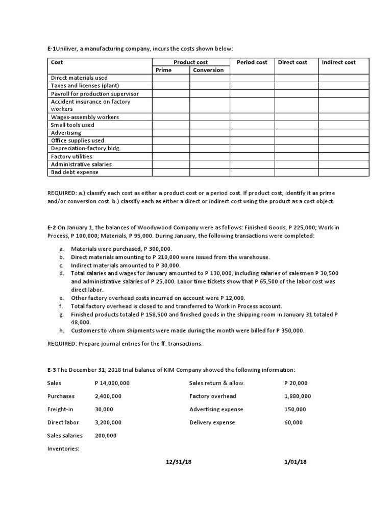 1 Manufacturing Exercises | PDF | Cost Of Goods Sold | Cost