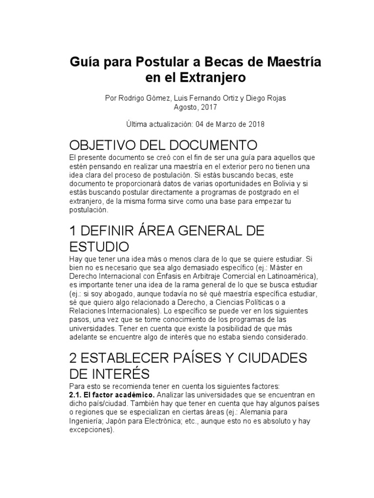 Guía para Becas de Maestría en el Extranjero | PDF | Bolivia | Doctorado