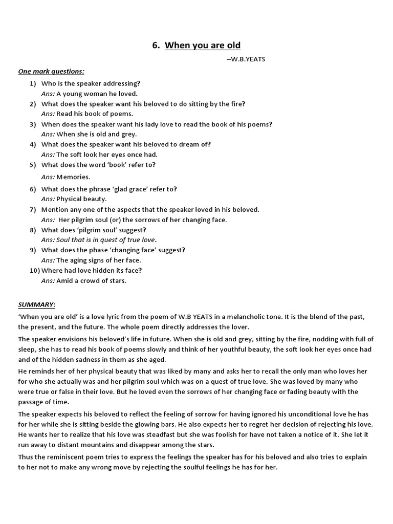 When You Are Old | PDF | Love | W. B. Yeats