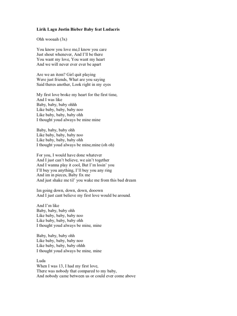 Lirik Lagu Justin Bieber Baby Feat Ludacris Pdf Entertainment General