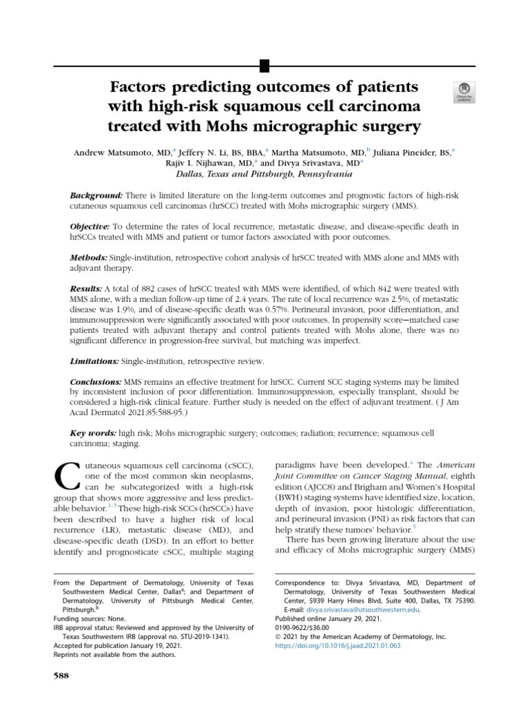 Mohs Surgery Outcomes in High-Risk SCC | PDF | Metastasis | Radiation ...