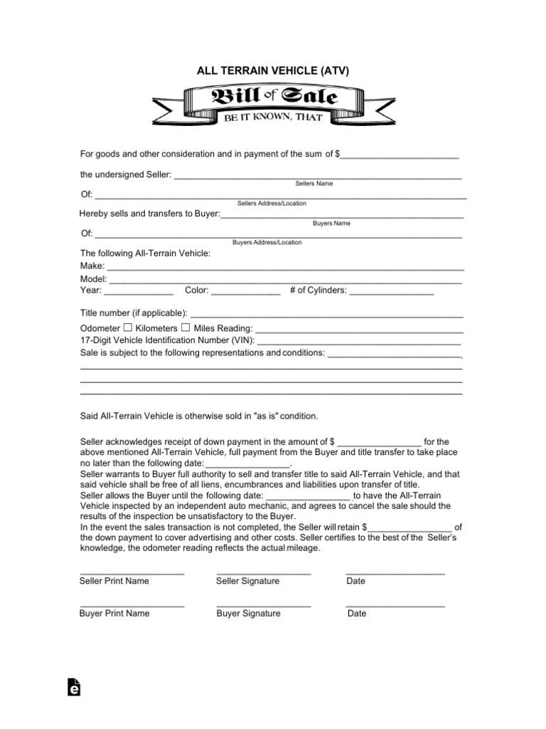 atv bill of sale form | pdf | sales | private law