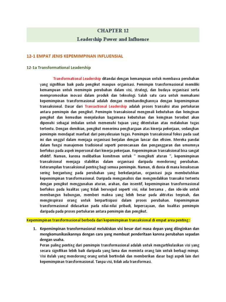 Chapter 12 Leadership Power And Influence Pdf