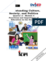 Understanding Culture, Society, and Politics: Quarter 2 - Module 4 Functions and Importance of Education in The Society