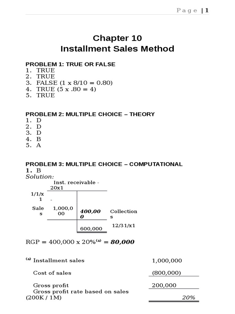 Sol. Man. Chapter 10 Installment Sales Method 2020 Edition | PDF | Cost ...