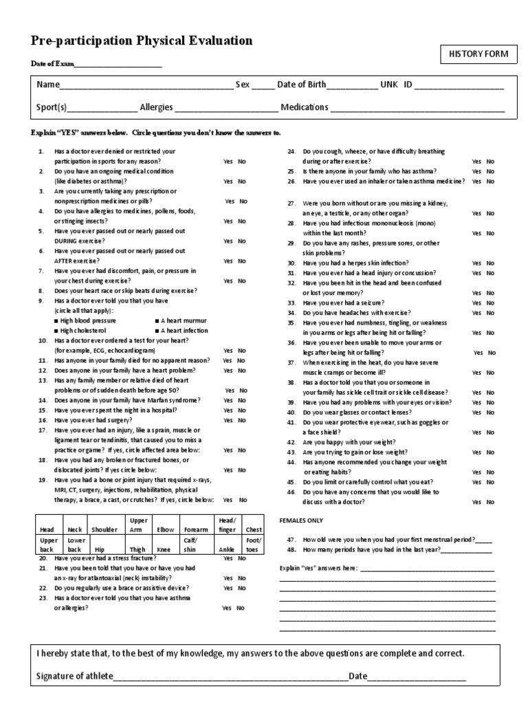 Pre-Participation Physical Evaluation Form | PDF | Health Sciences ...