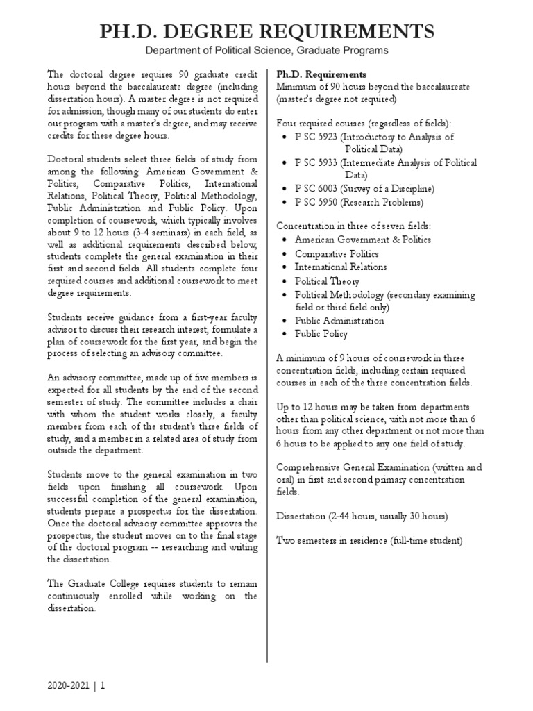 Ph.D. Degree Requirements: Department of Political Science, Graduate ...