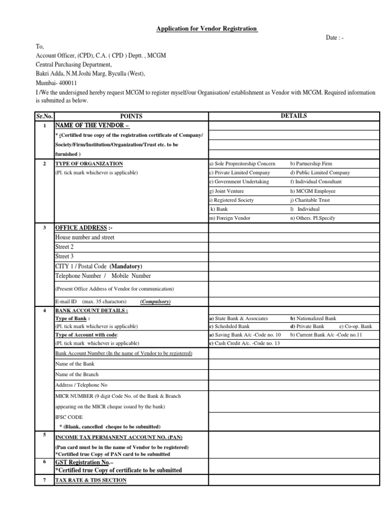 Vendor Registration Form Template | PDF | Identity Document