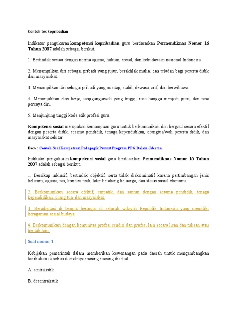 Contoh Tes Kepribadian Pdf