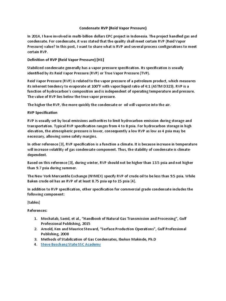 Condensate RVP | PDF