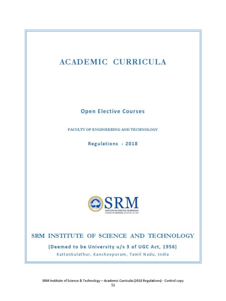 Syllabus For All Open Electives Btech Programmes Faculty of E&t 18 Reg