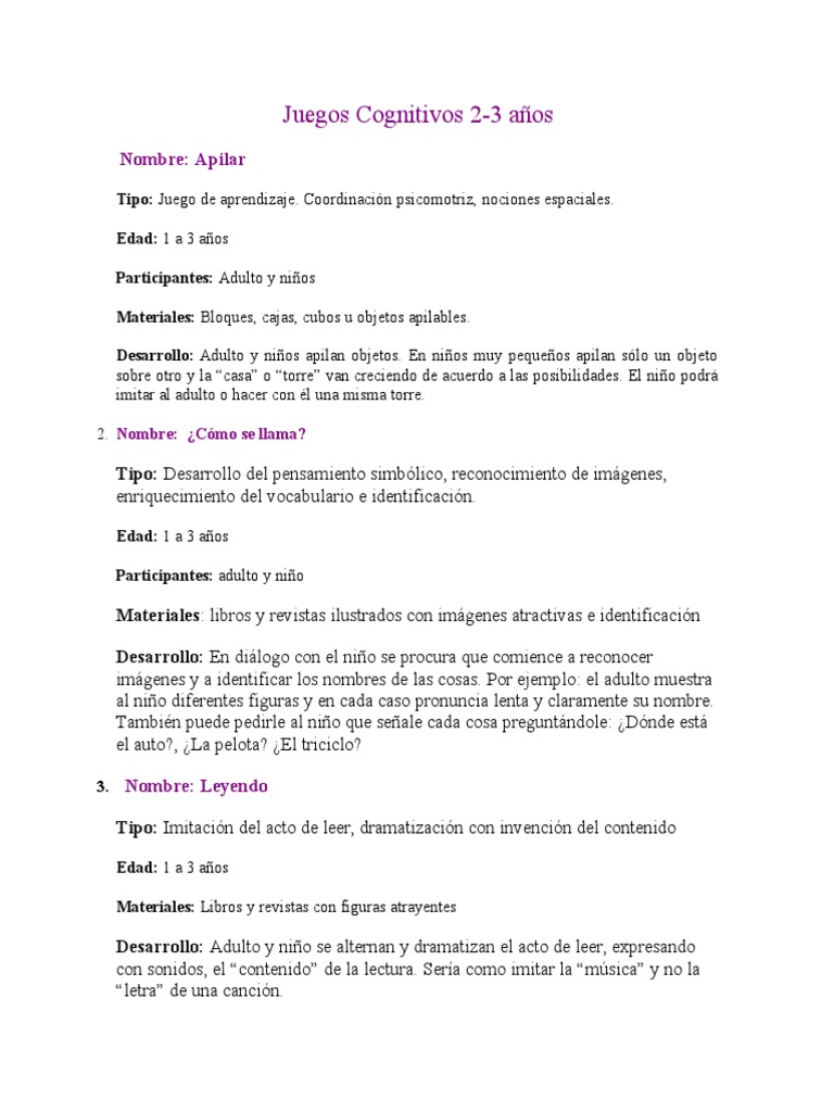Juegos Cognitivos para Niños de 1 a 9 Años | PDF