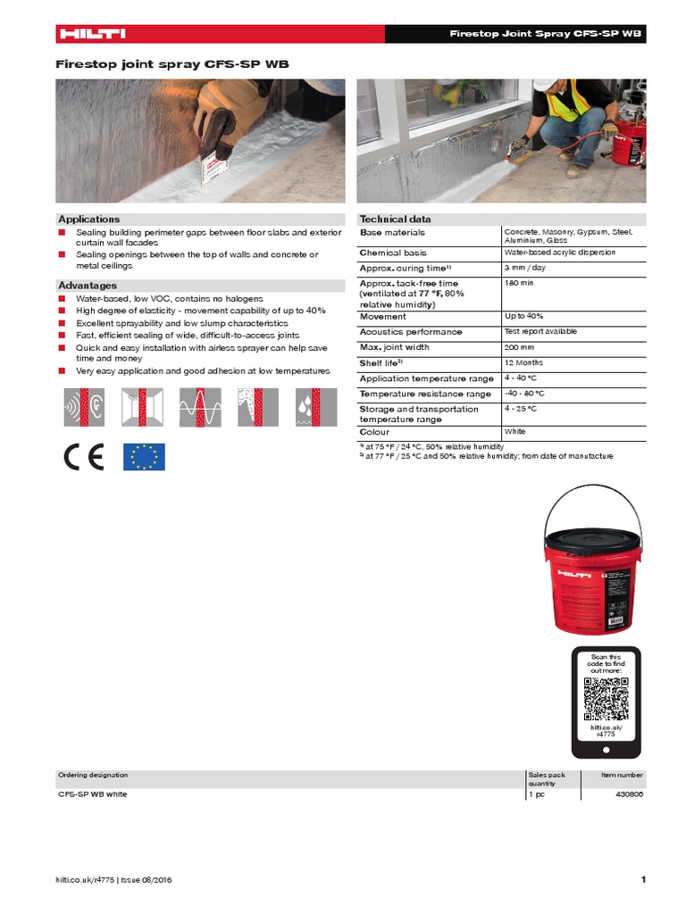 Firestop Joint Spray CFSSP WB Technical Data Applications PDF