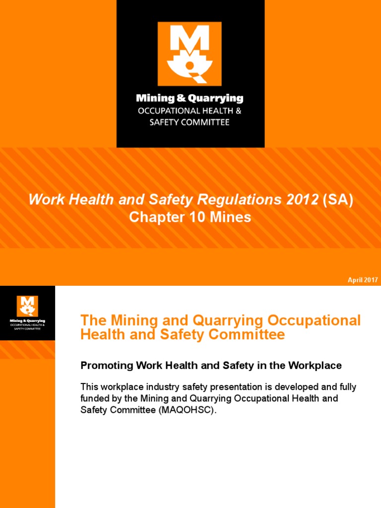 Work Health and Safety Regulations 2012 (SA) Chapter 10 Mines PDF Occupational Safety And