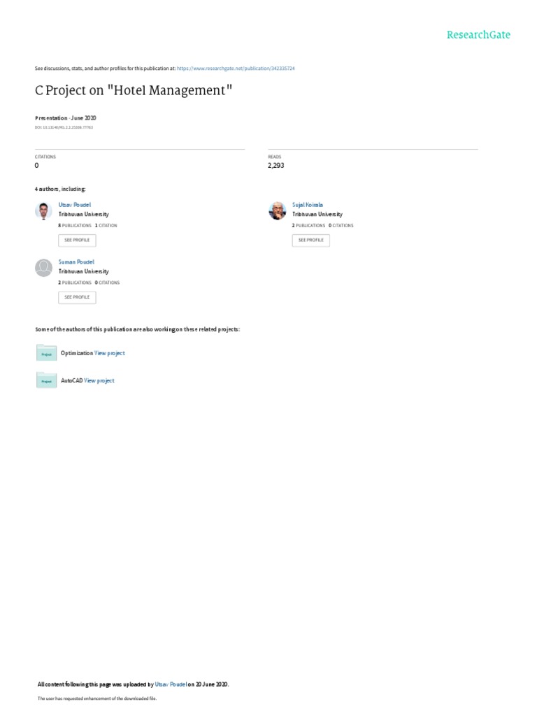 C Project On "Hotel Management" June 2020 PDF Computer Programming