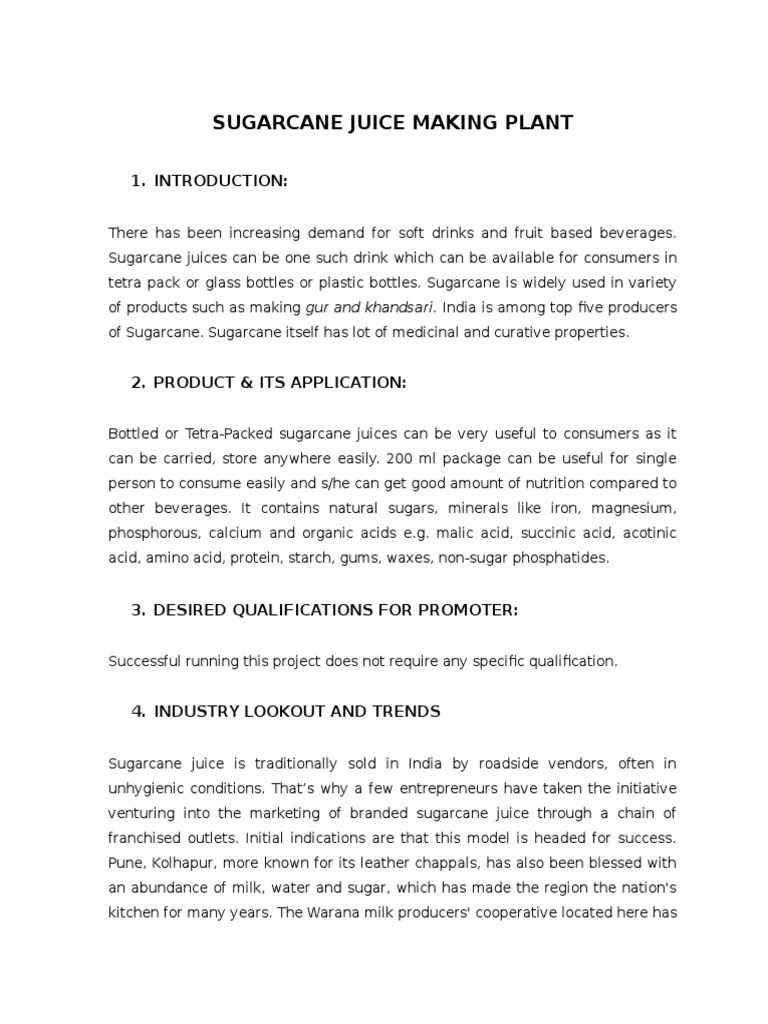 Sugar Cane Juice Plant DPR PDF Juice Diet & Nutrition