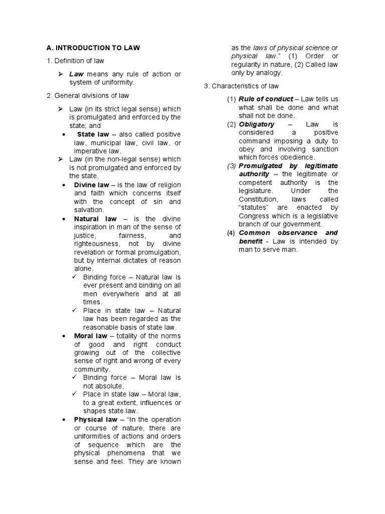 Law Means Any Rule of Action Or A. Introduction To Law PDF