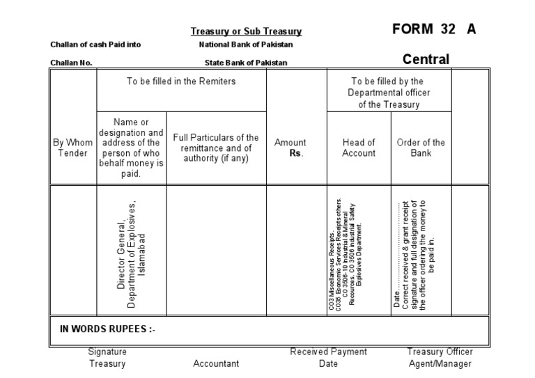 Challan Form 32A for Treasury Payments | PDF | Banking | Money