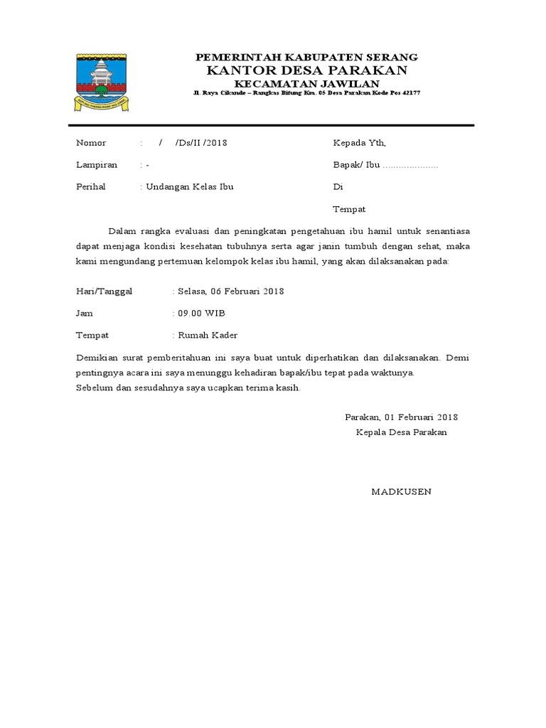Surat Undangan KELAS IBU | PDF