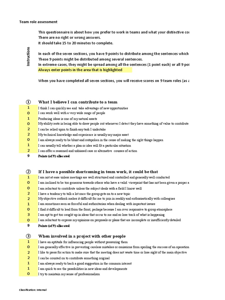 Team Role Assessment | PDF | Thought | Educational Assessment