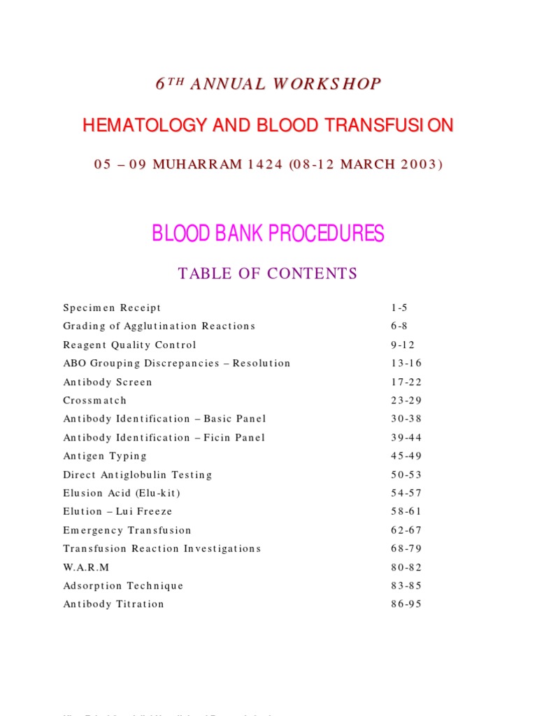 Blood Bank Procedures Blood Blood Transfusion