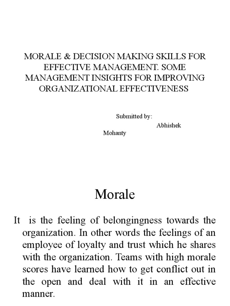 Morale and Decision Making in Management | PDF | Decision Making ...