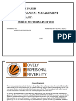 Term Paper: of Financial Management Company: Force Motors Limitted
