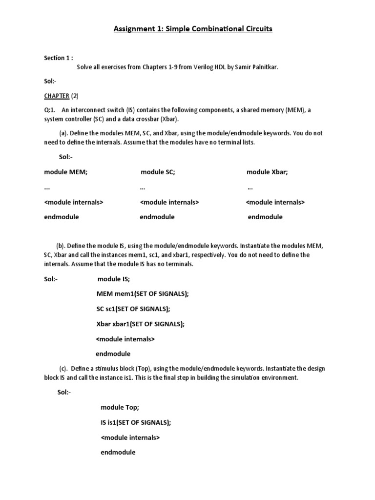 Verilog HDL Combinational Circuits Assignment | PDF | Binary Coded ...