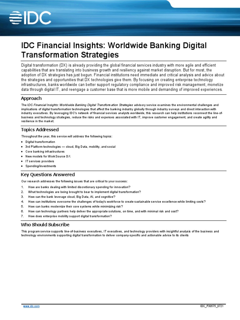Idc Financial Insights Worldwide Banking Digital Transformation