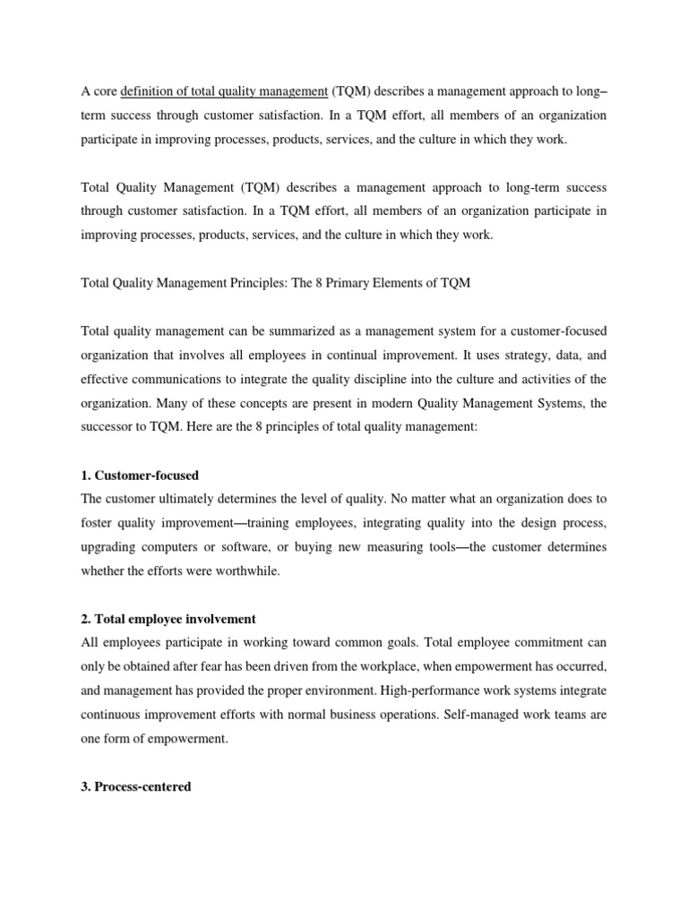 Total Quality Management: Key Principles | PDF | Quality Management ...