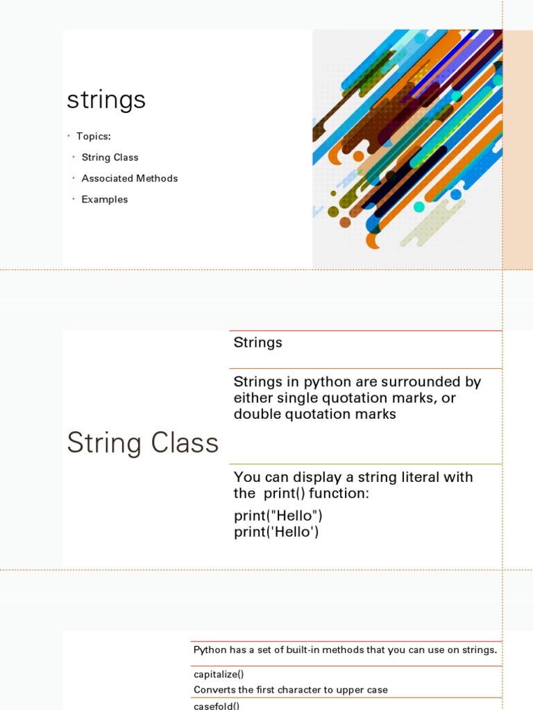 Strings: Topics: String Class Associated Methods Examples | PDF ...