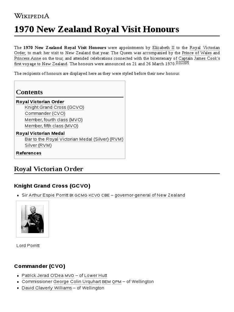 1970 New Zealand Royal Visit Honours PDF Orders, Decorations, And