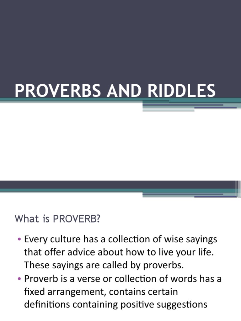 Proverbs and Riddles PDF Riddle Proverb
