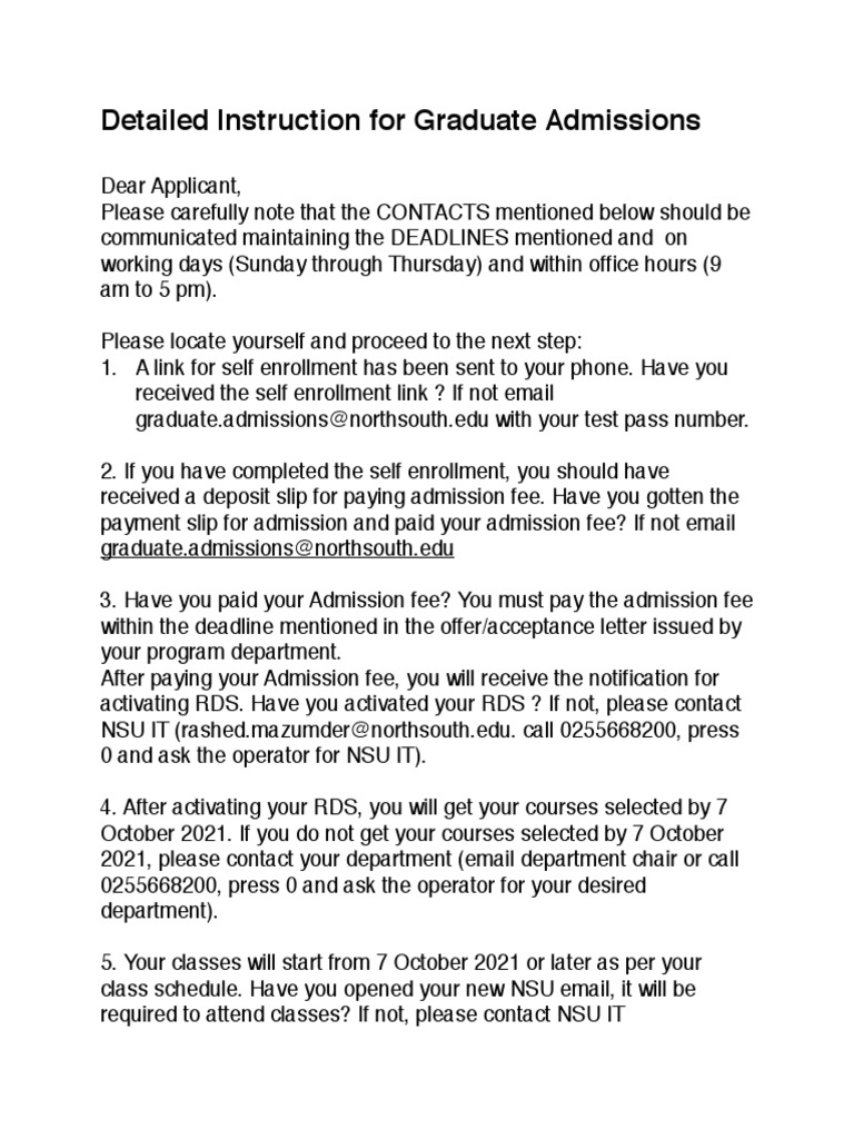 NSU Enrollment Instructions PDF Fee