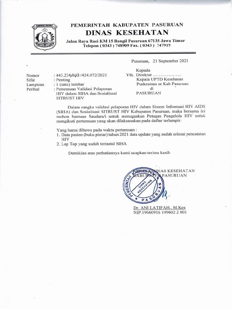 Undangan Validasi Pelaporan HIV Dalam SIHA Dan Sosialisasi SITRUST HIV ...