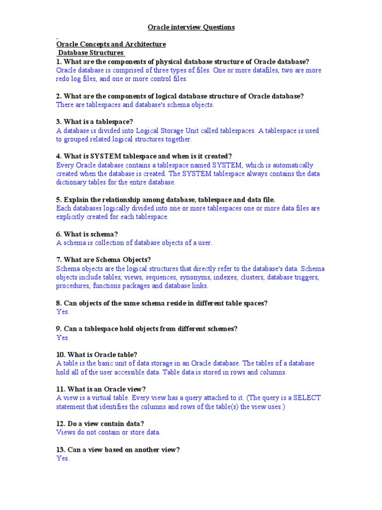 Oracle Interview Questions | PDF | Database Index | Databases