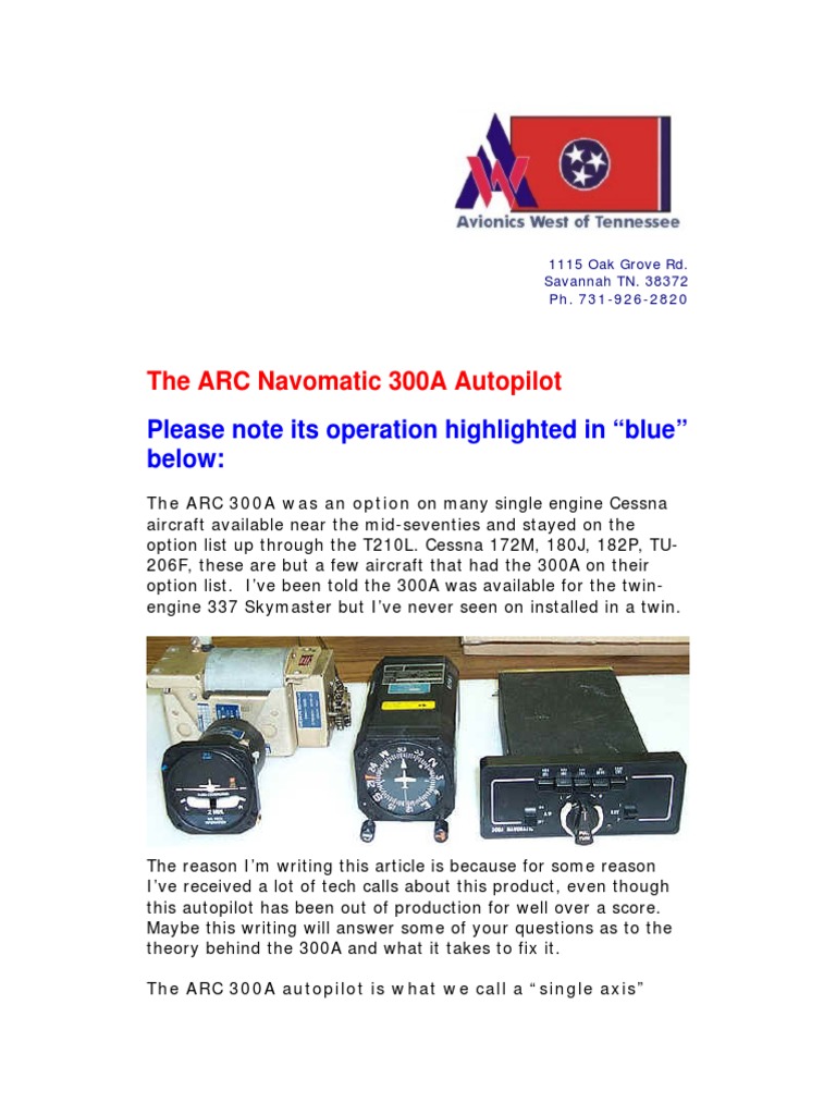 The ARC Navomatic 300A Autopilot: Please Note Its Operation Highlighted ...