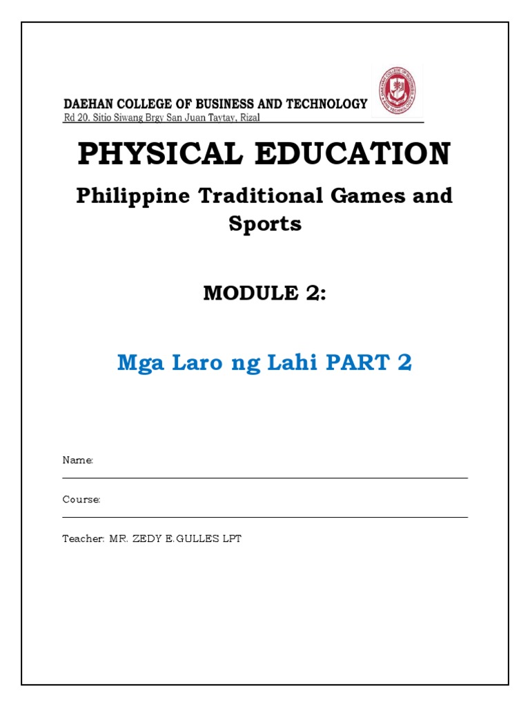 Physical Education: Philippine Traditional Games and Sports | PDF