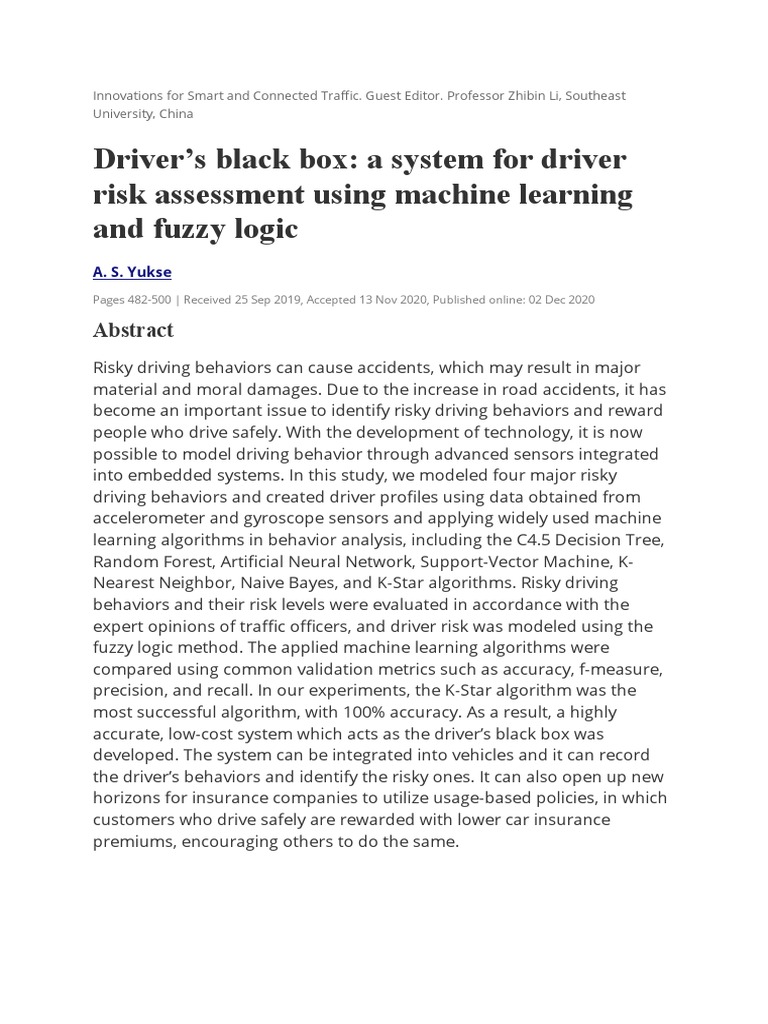 Driver's Black Box: A System For Driver Risk Assessment Using Machine ...