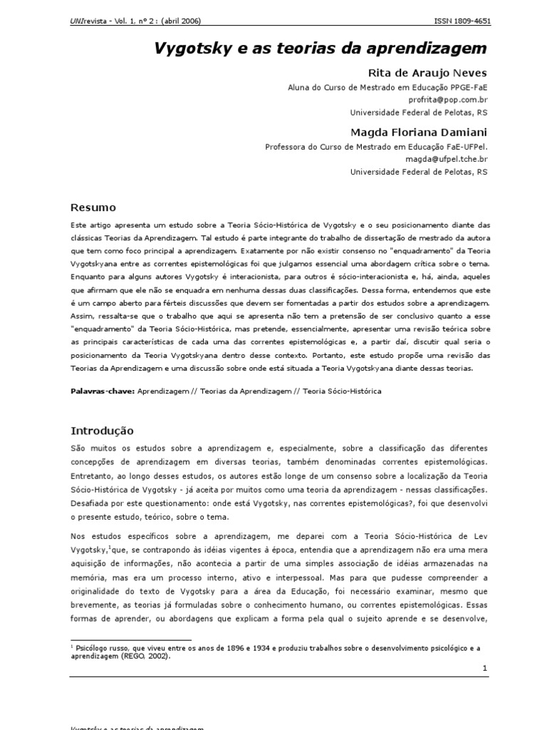 Vygotsky e Teorias da Aprendizagem | PDF | Aprendizado | Karl Marx