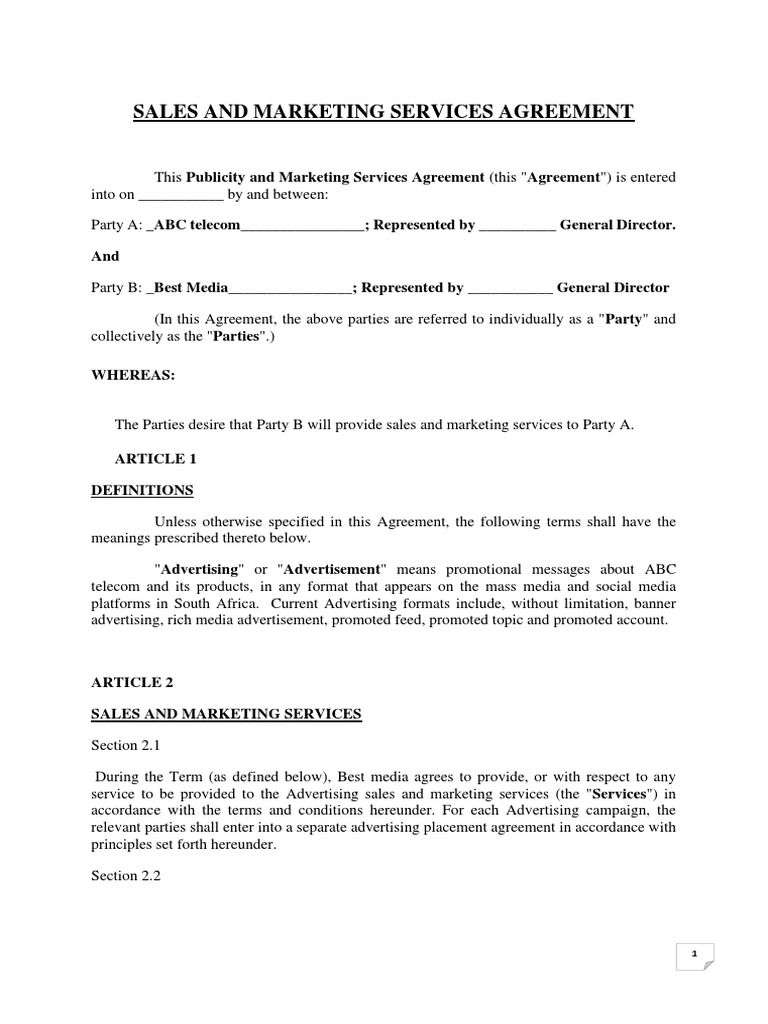 Sales and Marketing Services Agreement | PDF | Advertising