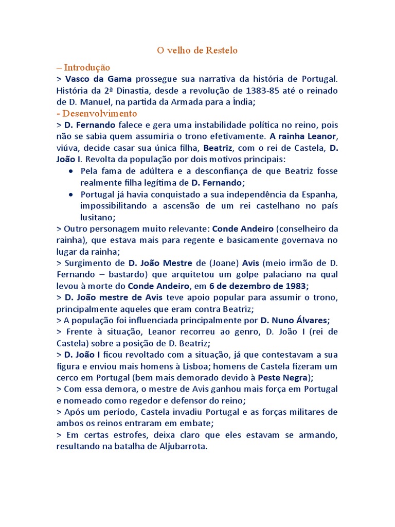 O Velho de Restelo Resumo PDF